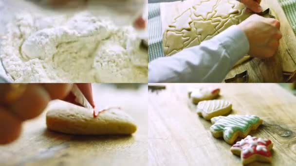 最高の自家製ジンジャーブレッドクッキーの準備と4つのビデオ — ストック動画