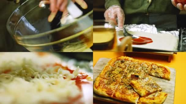 四个视频 准备在家里做纽约风格的披萨 — 图库视频影像