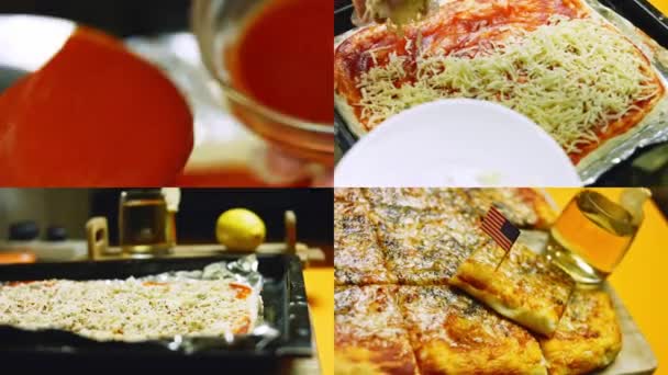 Čtyři Videa Přípravou Pizzy Stylu New Yorku Doma — Stock video