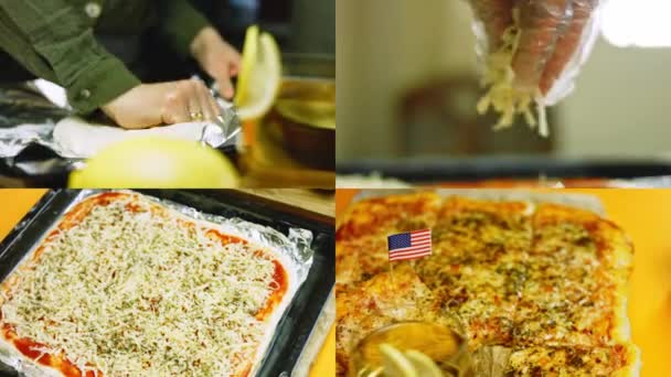 Čtyři Videa Přípravou Pizzy Stylu New Yorku Doma — Stock video