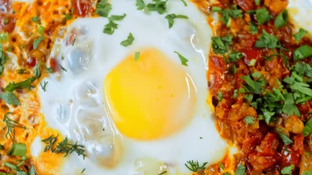 Gebratene Eier Der Georgischen Küche Chirbuli Eier Mit Tomaten Dampfen — Stockvideo