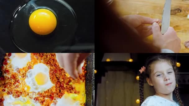 Patru Videoclipuri Prepararea Ouălor Prăjite Bucătăria Georgiană Chirbuli Ouă Roșii — Videoclip de stoc