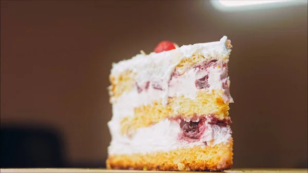 Gâteau Mont Blanc Cerise Gelée Macro Curseur Tir — Photo