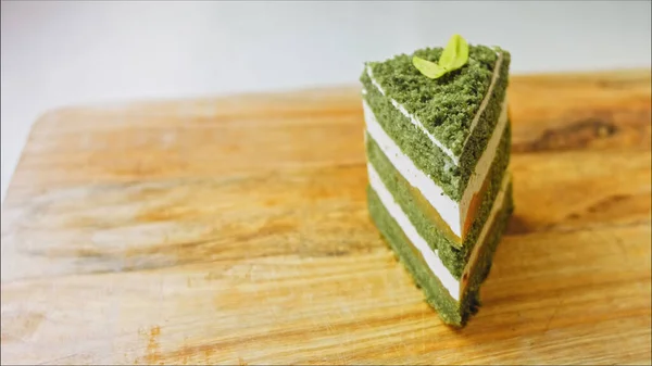Gâteau Aux Feuilles Chocolat Vert Macro Curseur Tir — Photo