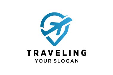Hava taşıma logosu şablonu. Seyahat logosu. Pin logosu. Harita logosu üzerinde konum