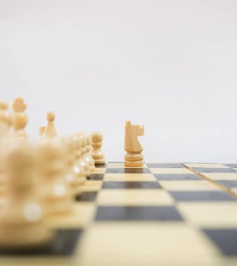 Bir kişi tahta bir tahtaya beyaz satranç taşları yerleştiriyor. Beyin geliştirici oyunlar