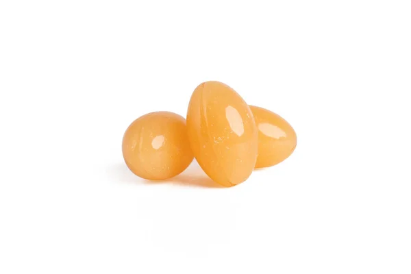 白色の背景に分離されたオレンジ色のコラーゲンカプセル 栄養補助食品 ビタミンE 食品補助食品 天然抽出油 — ストック写真