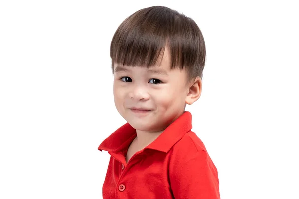 Feliz Niño Sonriente Sobre Fondo Blanco Cara Feliz Ojos — Foto de Stock