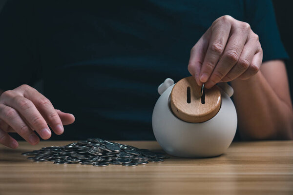 save money concept, businessman keeping money in a piggy bank. financial planning, save money for the future, Savings and pensions