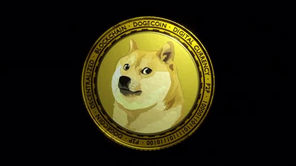 狗科动物开源点对点数字货币模拟硬币掉进加密世界3D阿尔法垫似乎没有循环4K动画 — 图库视频影像