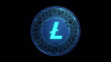 Litecoin paylaşımından akranı dijital para logosu yüksek teknolojili ağ güvenli işlemler 3D fütüristik 4K video animasyon şifreleme sanatı