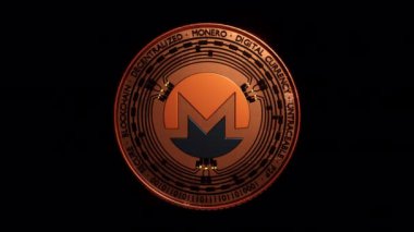 Monero yerel kriptodan arındırılmış para birimi dağıtılmış dijital para kaynağı açık kaynak güvenli işlemler 3D animasyon sikke logosu 4K video sanatından aşağı düşüyor
