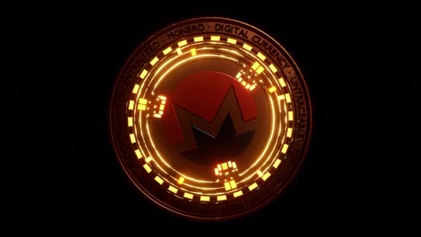 Monero开源加密公共分布式分类帐数字硬币高度安全交易3D硬币跌落4K未来主义动画视频 — 图库视频影像
