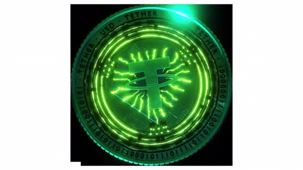 Krypto Digitalmünze Tether Rotierende Alpha Matte Schleife Kryptowährung Hallo Tech — Stockvideo