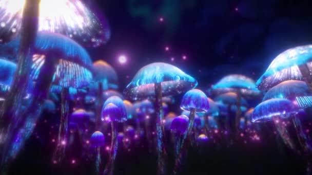 迷幻蘑菇运动图形3D动画 蓝色魔法森林 一个触发Vj循环4K 可用作音乐背景或现场音乐会录像 — 图库视频影像