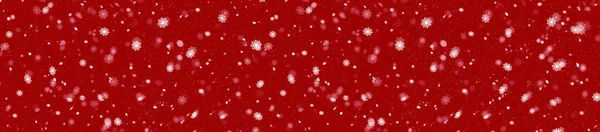 Fundo de Natal vermelho com queda de flocos de neve e queda de neve — Fotografia de Stock