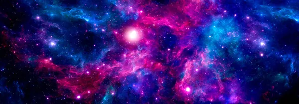 Κοσμικό Υπόβαθρο Μωβ Νεφέλωμα Και Λάμψη Φωτεινών Αστεριών Στο Σύμπαν — Φωτογραφία Αρχείου