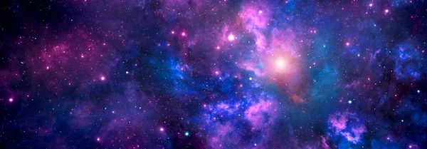 Nébuleuse cosmique bleu-violet avec étoiles brillantes — Photo