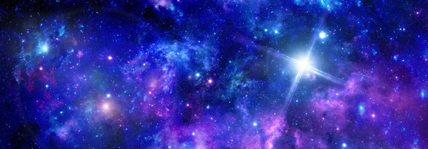 Nebulosa púrpura de espacio profundo con estrellas brillantes —  Fotos de Stock