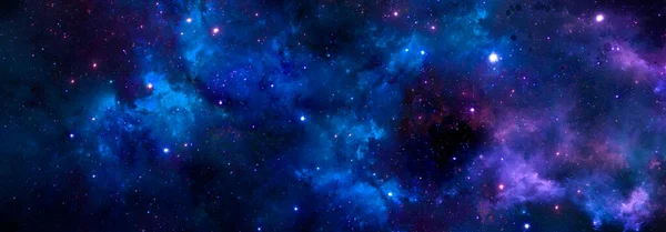 Kosmischer Hintergrund eines blauen Nebels mit einem Haufen heller Sterne — Stockfoto