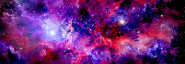 Ένα Σμήνος Αστεριών Στο Βαθύ Διάστημα Και Ένα Κόκκινο Μωβ — Φωτογραφία Αρχείου