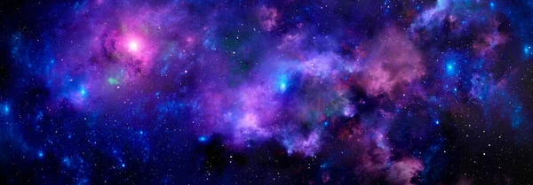 Der nächtliche Sternenhimmel mit einem leuchtend violetten Nebel — Stockfoto