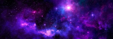 Parlayan yıldızlar ve nebula ile karanlık gece gökyüzü