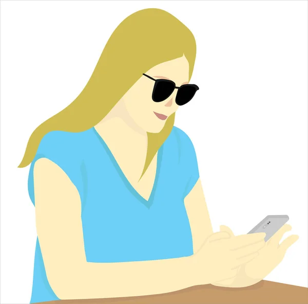 Casual Girl Sit Texting Phone — стоковый вектор