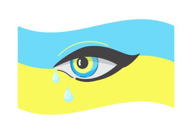 Ukrayna bayrağında ağlayan gözler. Ukrayna 'ya destek. Savaş yok. Tüm dünyaya barış. 