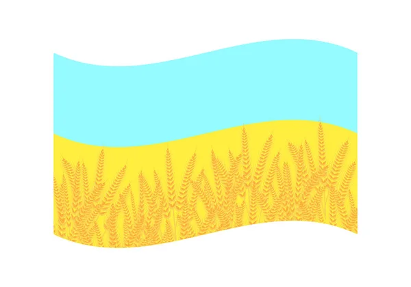 Ukraińska żółto-niebieska flaga. Uszy symbolem pszenicy Ukrainy. Ilustracja wektora. Odizolowany obiekt — Wektor stockowy