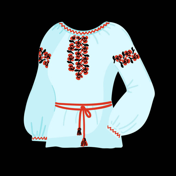 Ukrainian national womens vyshyvanka symbol of Ukraine. Embroidered shirt, ethnic blouse. Vector illustration.