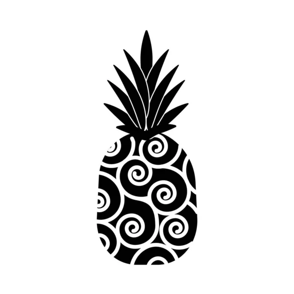 Doodle Pineapple Modern Pineapple Fruit Black Leaves Abstract Art Tropical — ストックベクタ