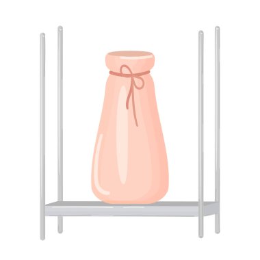 Ceramic vase on a stand. Modern ceramic vase with rope decorations on the shelf. Isolated illustration on a white background. Vector illustration.