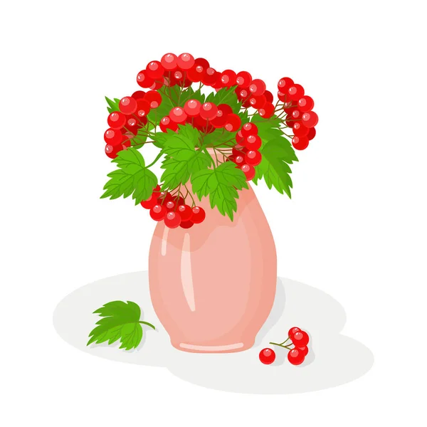Ceramic Flower Vase Viburnum Modern Ceramic Vase Red Berry Guelder — Vetor de Stock