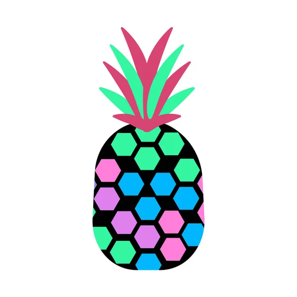 Doodle Pineapple Modern Pineapple Fruit Colored Leaves Abstract Art Tropical — Vetor de Stock