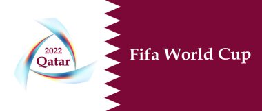 Lusail, Katar - 20 Kasım 2022: FIFA 2022 Katar Kupası Dünya Kupası. Modern pankart tasarımı. Arkaplan şablonu. Futbol müsabakası. Futbol maçı. Sanat konsepti bir spor oyunu. Vektör illüstrasyonu.