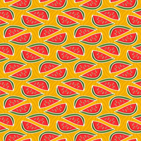 Summer pattern, watermelon pattern On the background, yellow, hand drawn lines, ornaments, textiles, wrapping, covering, packaging, etc.