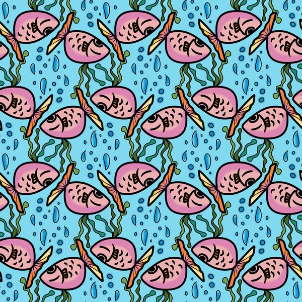 Background Pink Fish Line Art Hand Drawn Mexican American Ethnic — Stockfoto