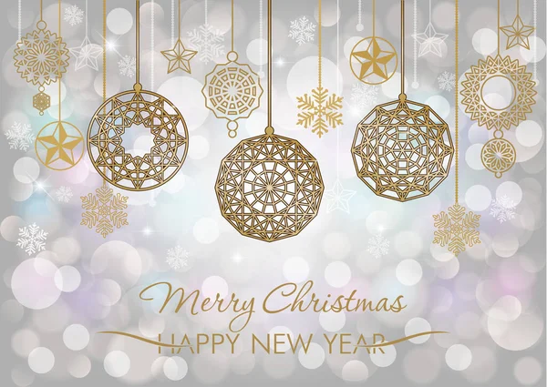 Işık saçan arka planlar, çelenkler, kar taneleri ve Noel süslemeleri. Yeni yıl kartı ya da davetiyesi. Mutlu Noeller ve mutlu yıllar..