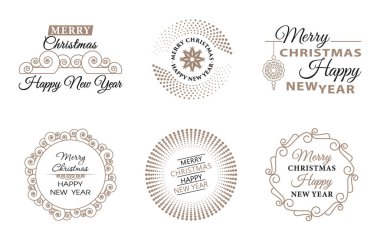 Noel tebrikleri içeren çerçeveler. Yeni yıl süsleri seti. Noktalardan ve dekoratif elementlerden oluşan sınırlar. Çember şekilleri. Davetiyeler ve tatil kartları için tasarımcı çerçeveleri.