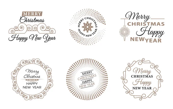 クリスマスの挨拶フレーズでフレーム 新年の装飾品のセット 点と装飾的な要素で作られた境界 円の形 招待状とホリデーカード用のデザイナーフレーム — ストックベクタ
