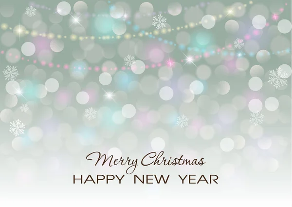 Hintergrund Mit Leuchtendem Schein Girlanden Und Schneeflocken Weihnachtsdekoration Neujahrskarte Oder — Stockvektor