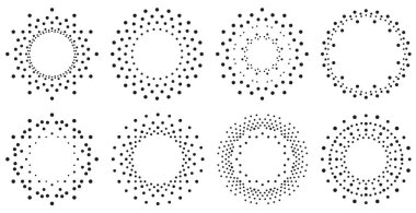 Nokta süslemeleri. Noktalardan yapılmış çerçeveler. Yuvarlak desen. Çember şekilleri. Davetiyeler ve tatil kartları için tasarım arkaplanı.
