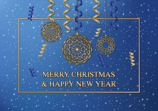 Blauer Hintergrund Mit Schneeflocken Sternen Und Weihnachtsdekoration Frohe Weihnachten Und — Stockvektor