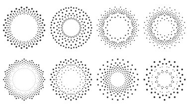 Nokta süslemeleri. Yuvarlak desen. Noktalardan yapılmış çerçeveler. Çember şekilleri. Davetiyeler ve tatil kartları için tasarım arkaplanı.