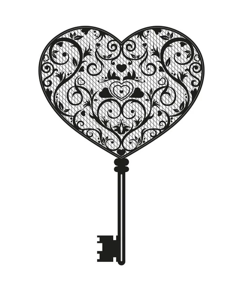 Clé Motifs Symbole Élégant Boucles Fleurs Cœurs Élément Pour Cartes — Image vectorielle