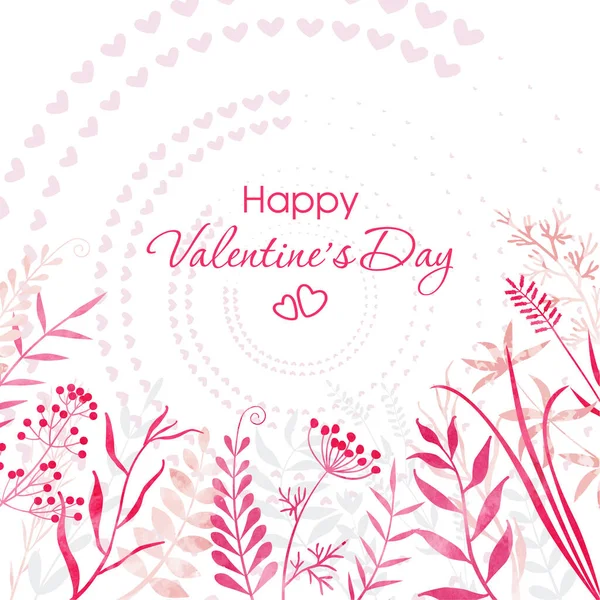 Feliz Día San Valentín Delicado Fondo Flores Hojas Ramitas Hierbas — Archivo Imágenes Vectoriales