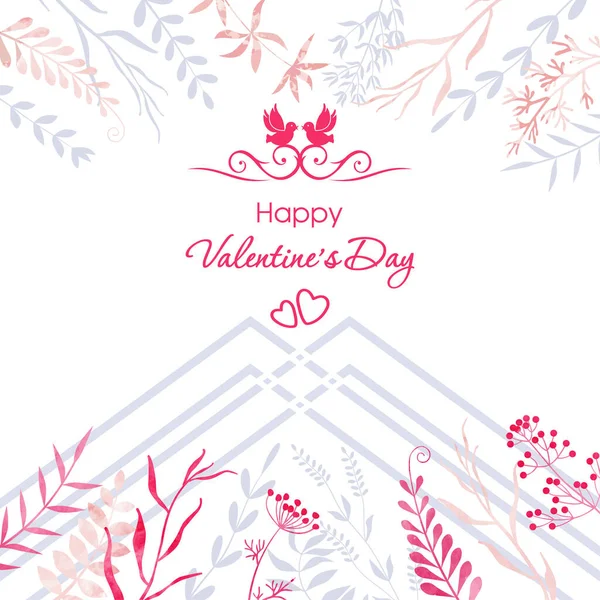 Happy Valentine Day Delicate Background Flowers Leaves Twigs Herbs Greeting — Stock Vector