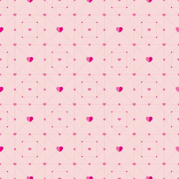 Patrón Vectorial Sin Costuras Corazones Rosados Sobre Fondo Elementos Geométricos — Archivo Imágenes Vectoriales