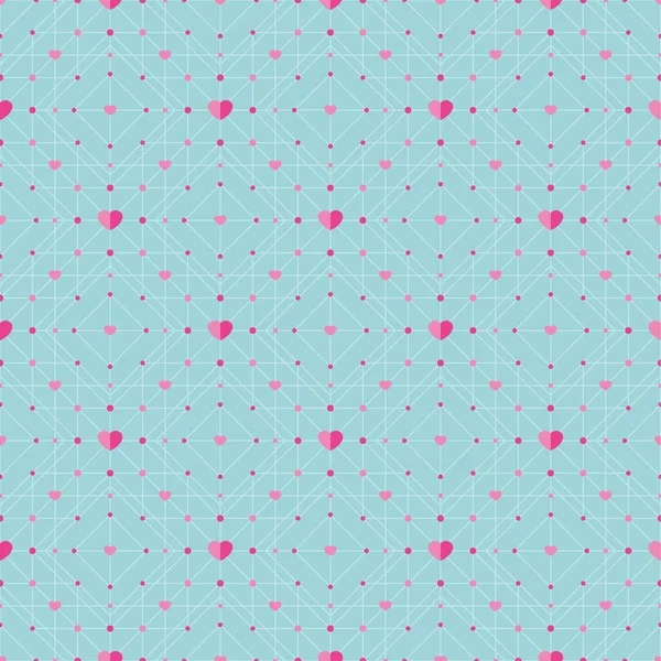 蓝绿色背景下粉色心形和菱形的无缝线矢量图案 情人节或婚礼卡片的节日背景 — 图库矢量图片